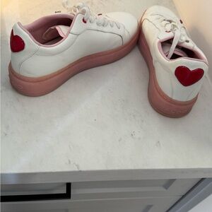 Aldo White Sneakers with Pink Sole and Red Heart